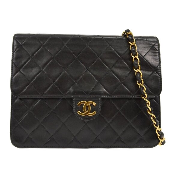 Chanel Black Lambskin Pushlock Small Half Flap Shoulder Bag - Picture 1 of 8